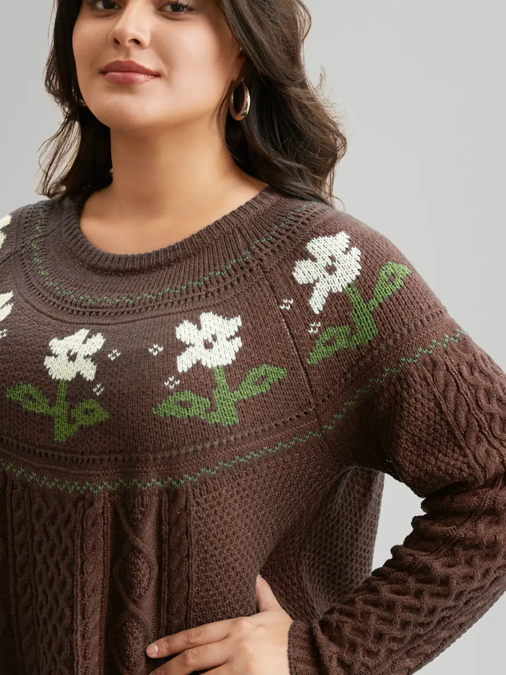 Floral Jacquard Raglan Sleeve Pullover