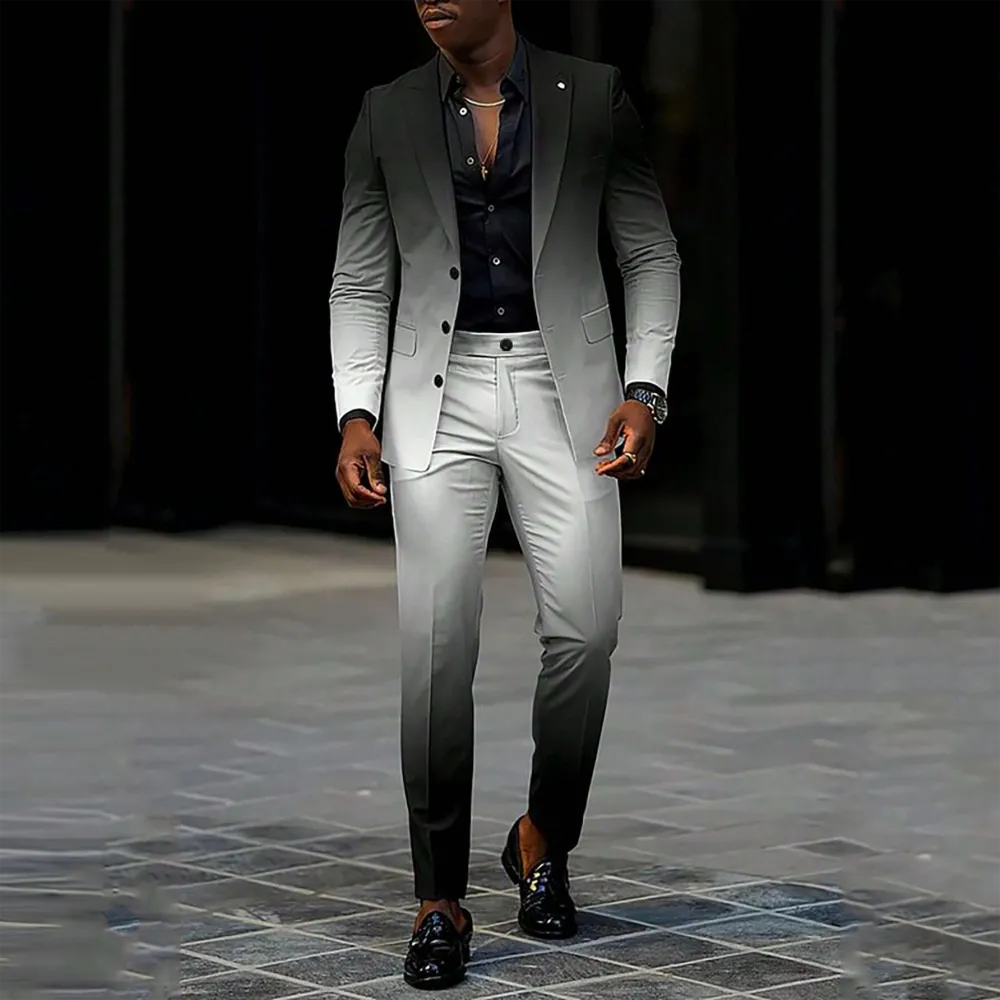 Men's Business Ombre Peak Lapel Blazer & Straight Pants 2Pcs Set