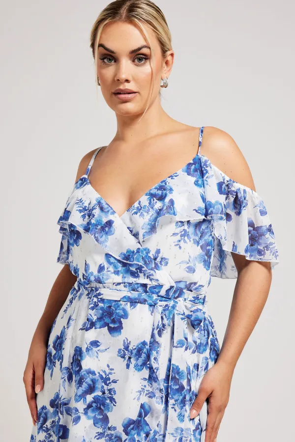 YOURS LONDON Curve White Floral Print Ruffle Hem Dress