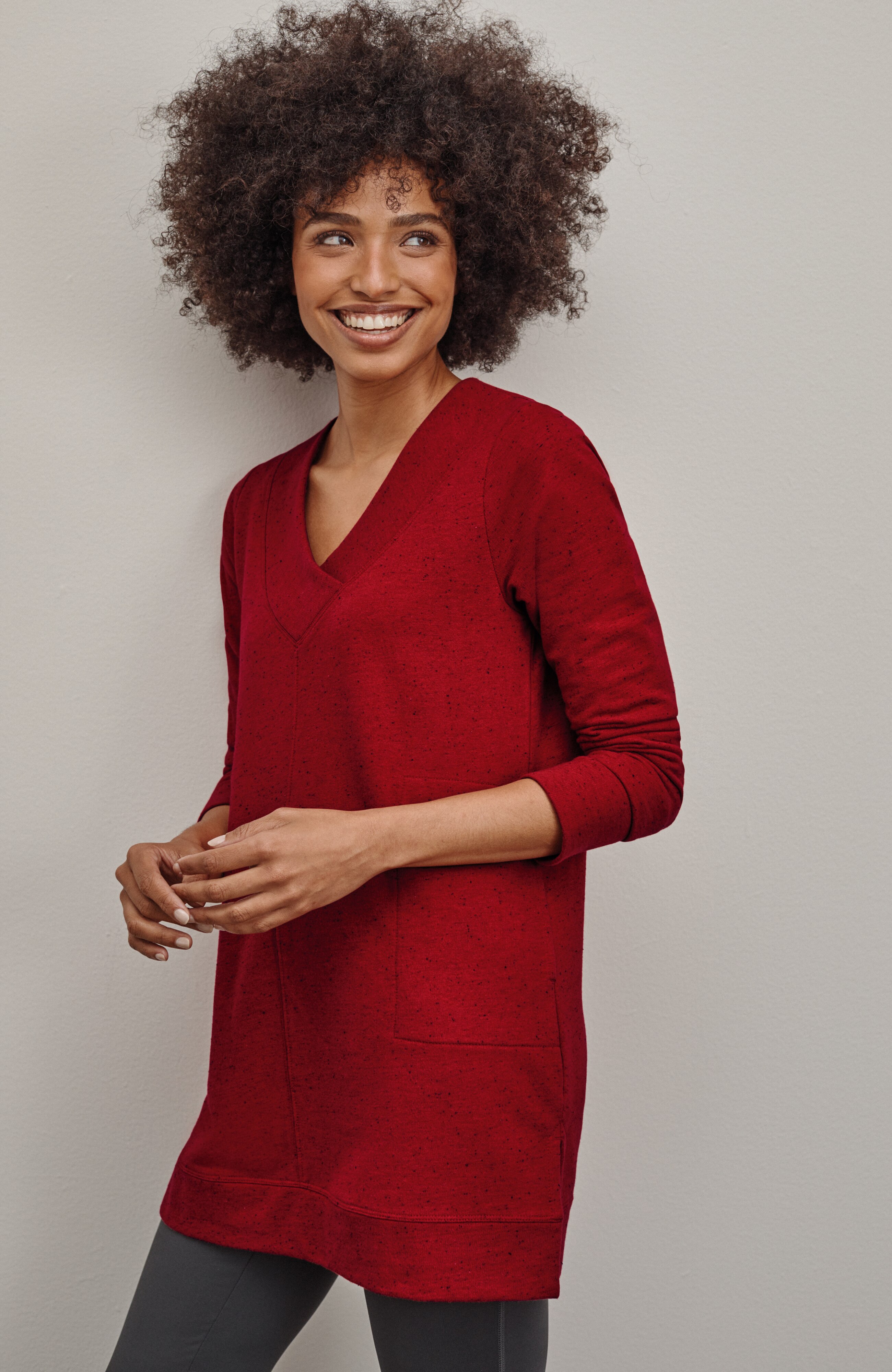 Fit Tweeded French Terry Side-Slit Tunic