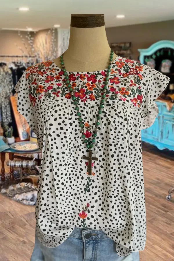 Leopard Floral Print Ruffle Top