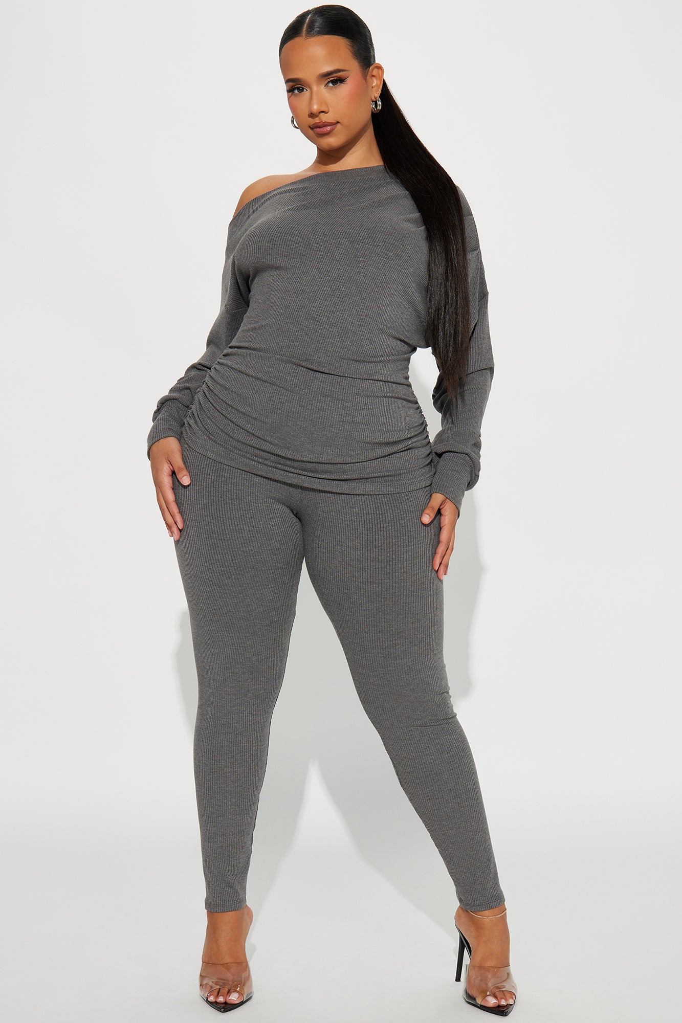 Taylor Off Shoulder Pant Set - Charcoal