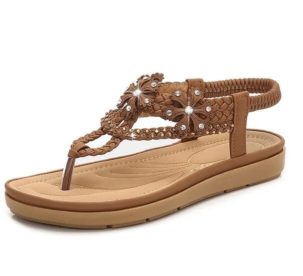 Bohemia style woman shoes string bead platform  Flat Sandals