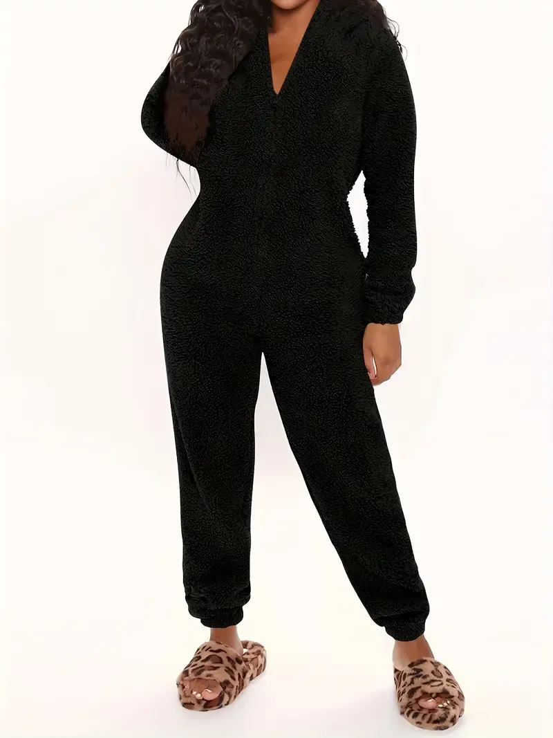 Fuzzy Hooded Pajama Jumpsuit For Music Festival
