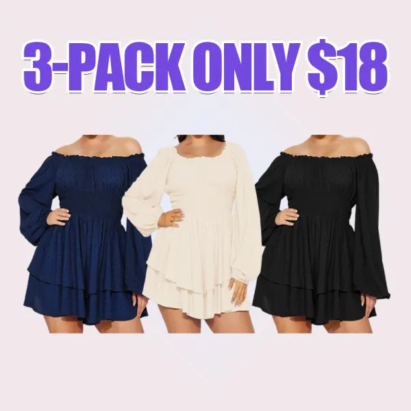 Women Plus Size Rompers Playsuits, Swiss Dot Boat Neck Off Shoulder Long Sleeve, Spring Fall Short Jumpsuits Streetwear