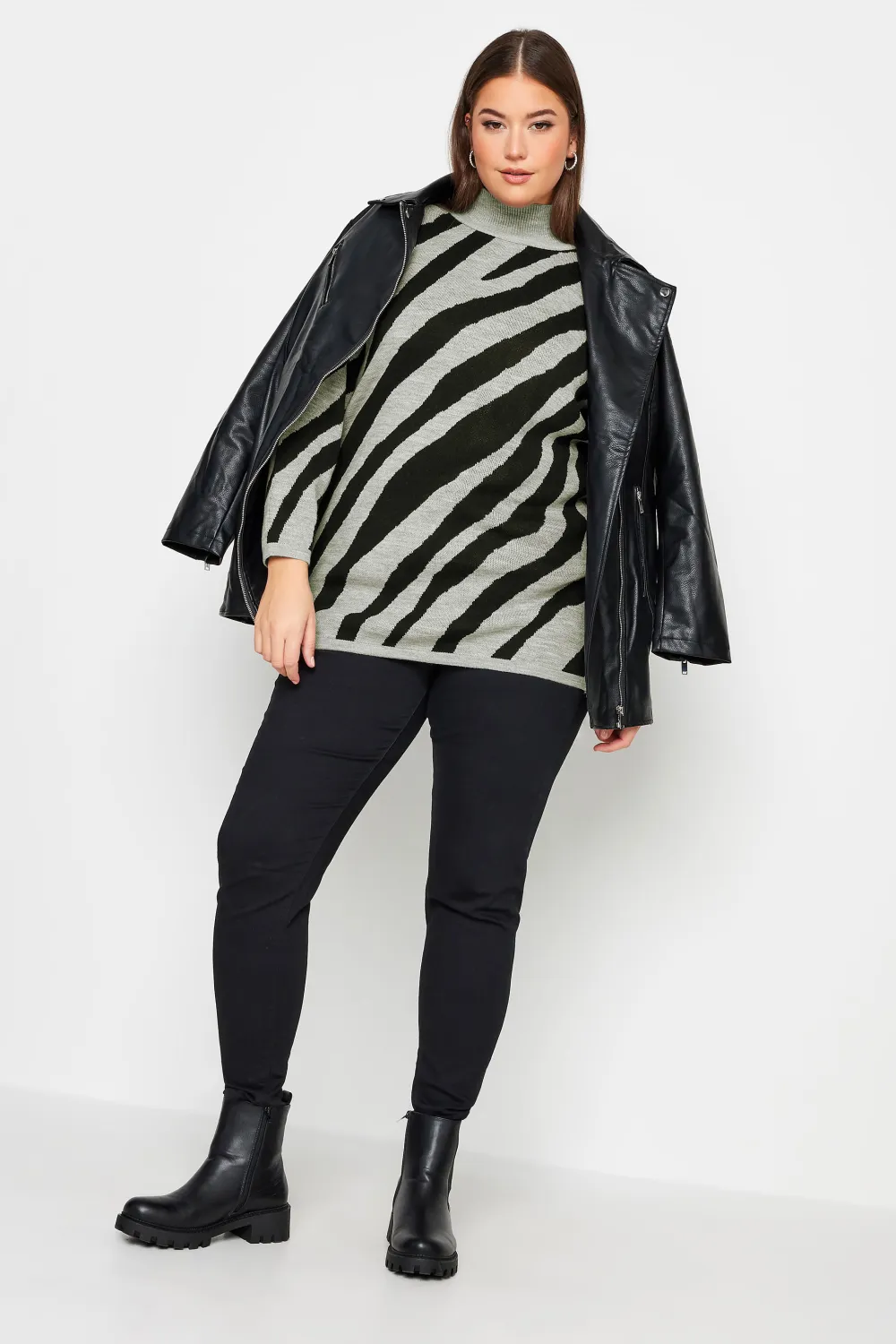 YOURS Curve Beige Brown Zebra Print Turtle Neck Jumper