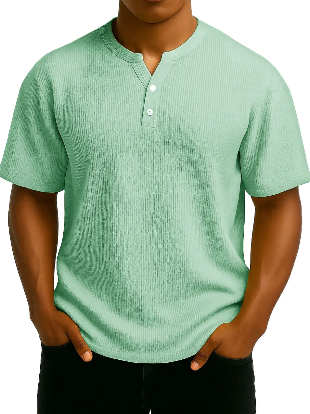 Men's Daily Casual Wrinkled Fabric Wide Short Sleeve Henley Shirt