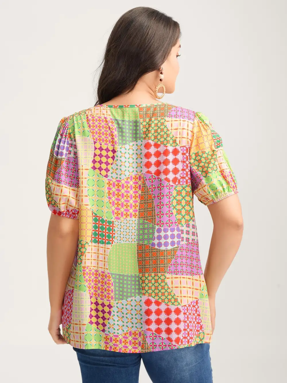 Vibrant Collage Print Babydoll Top