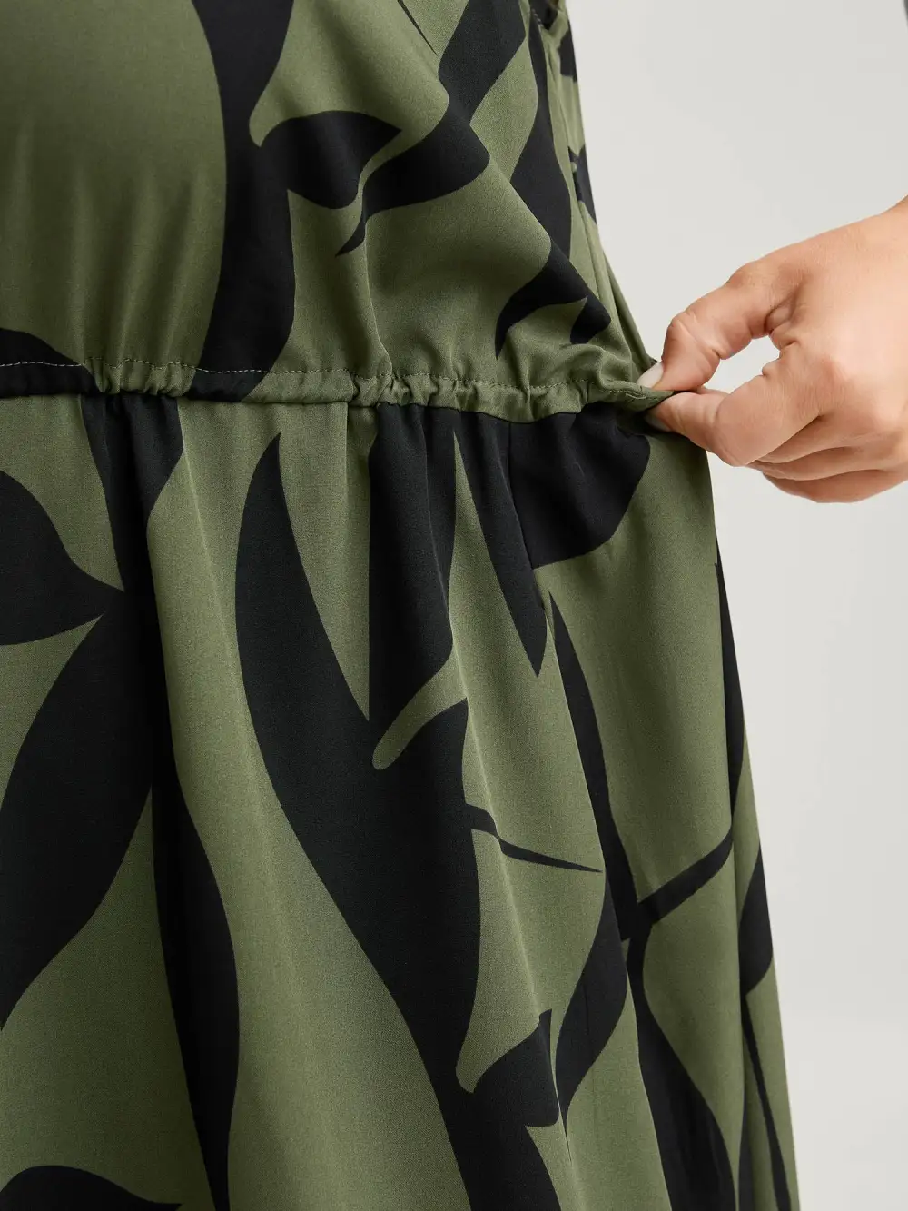 Floral Waist-Cinched Drawstring Maxi Dress