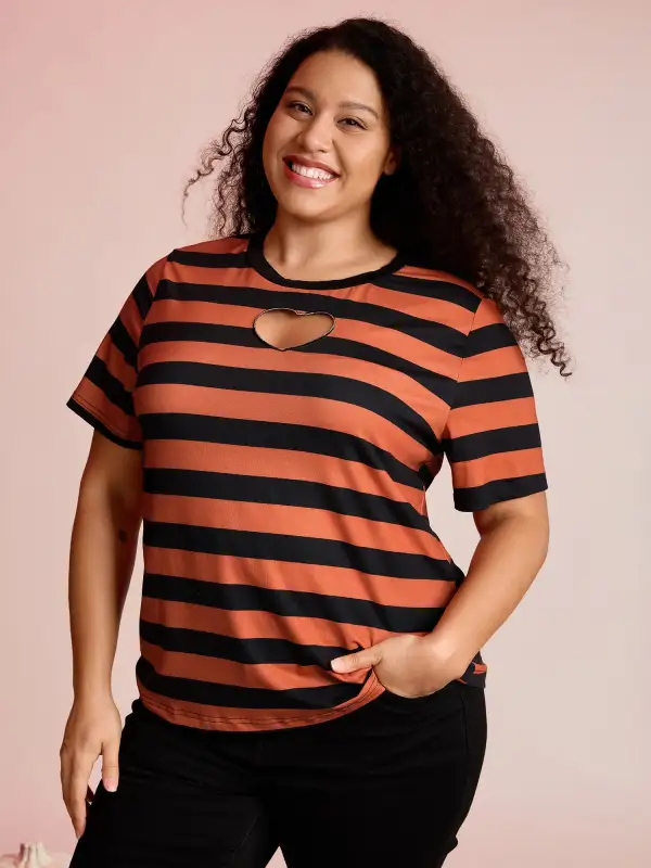 Pumpkin Patch Stripe Heart Cut-Out T-Shirt
