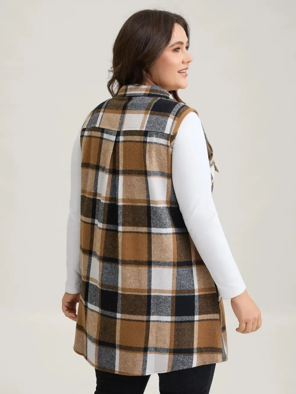 Plaid Flap Detail Sleeveless Jacket