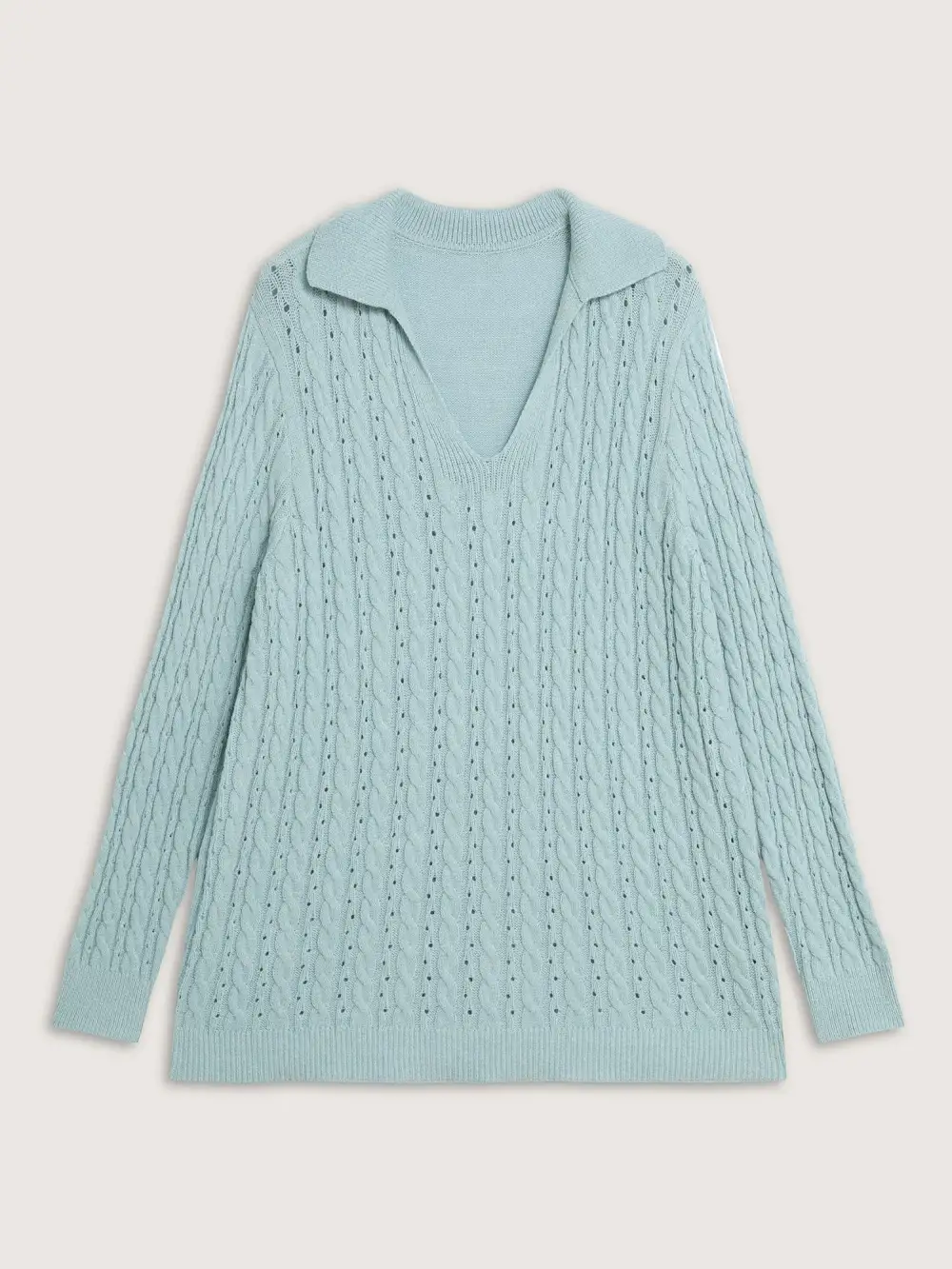 Textured Polo Collar Cable Knit Pullover