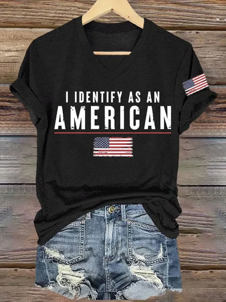 Women'S I Identify As An American V-Neck Short-Sleeved T-Shirt