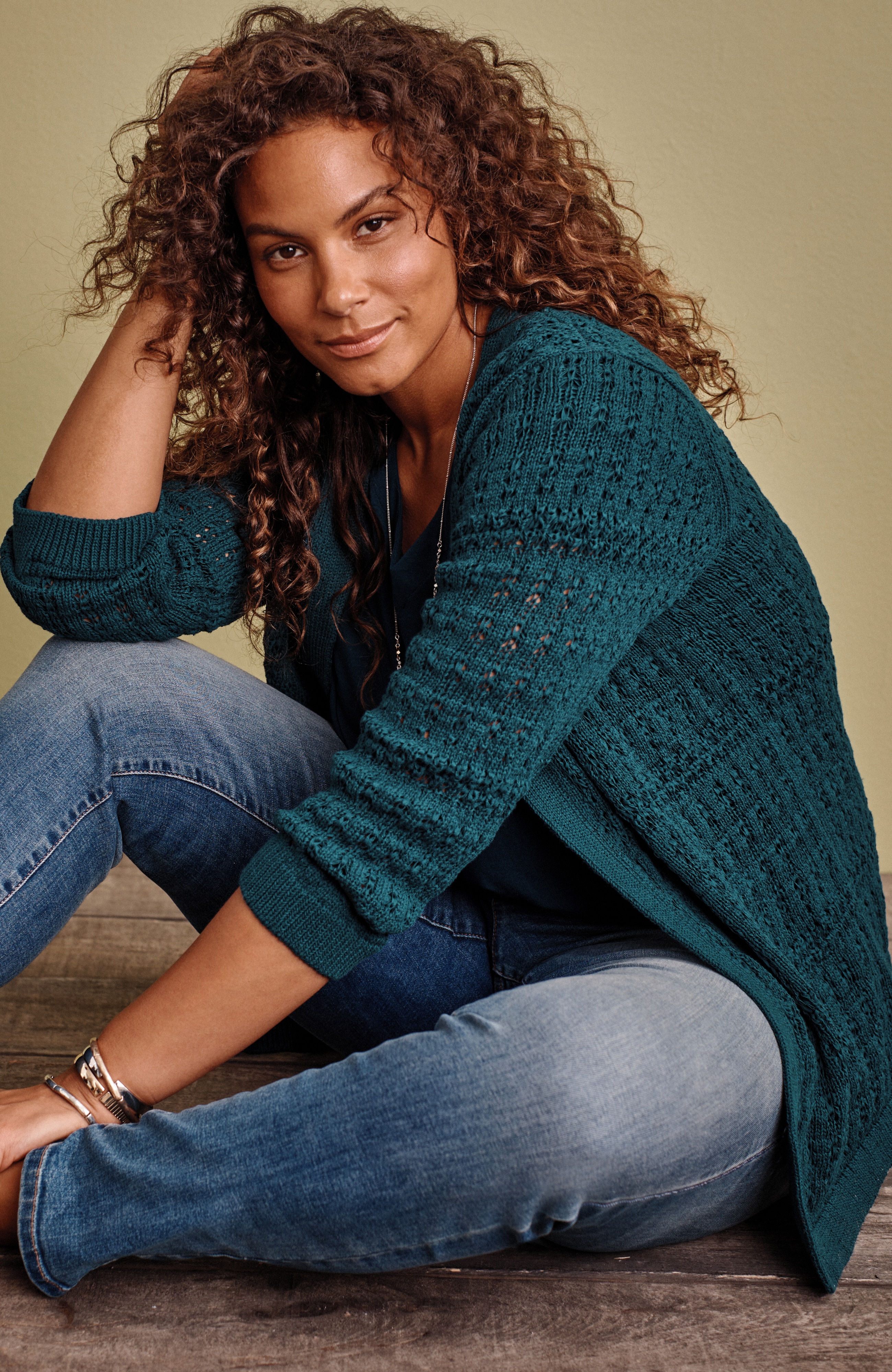Textured-Stitch Open-Front Cardi