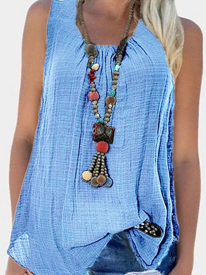 Casual Crew Neck Solid Color Sleeveless Tank Top