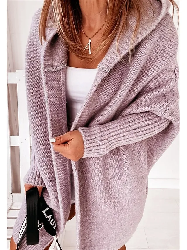 Women's Cardigan Hooded Solid Color Stylish Basic Casual Long Sleeve Loose Sweater Cardigans Hooded