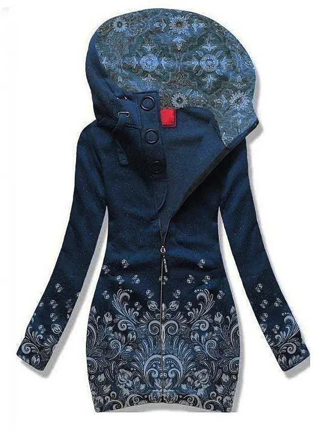 Women's Zip Hoodie Sweatshirt Sports Basic Neon & Bright Drawstring Zip Up Front Pocket Black White Blue Graphic Floral Cat Street Casual Hoodie Long Sleeve Top Micro-elastic Fall & Winter