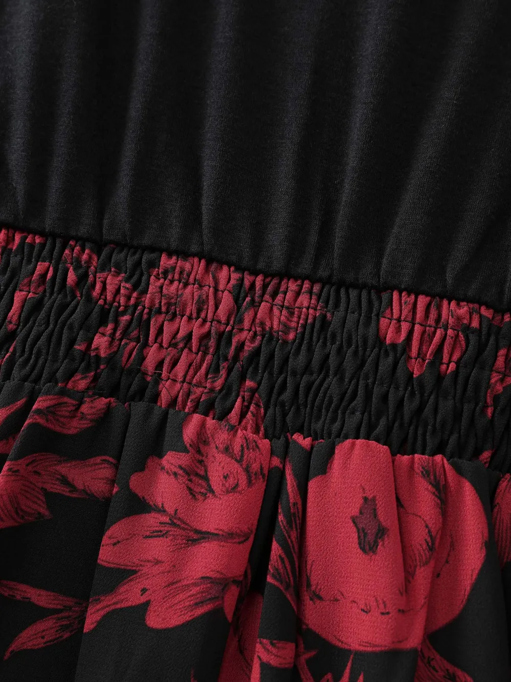 Floral Shirred Waist Color Contrast Midi Dress