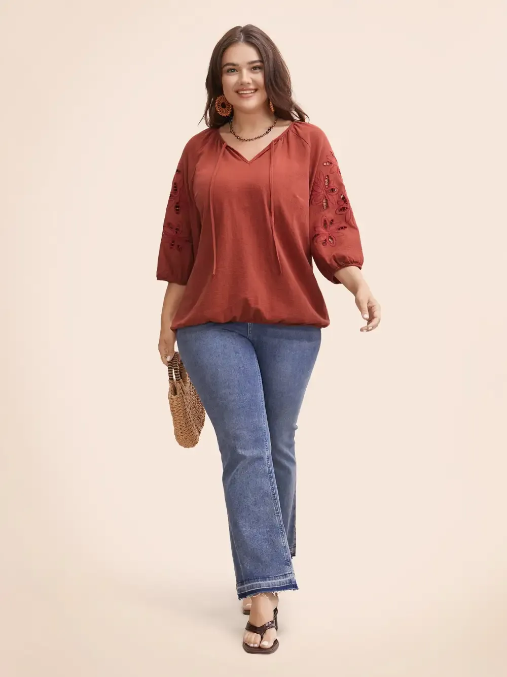 Broderie Anglaise Gathered Tie Knot Blouse