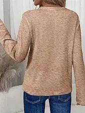 Women's Sweater Pullover Fashion Solid Color Ribbed V Neck Knitted Long Sleeve Regular Tops Knit Holiday Going out Weekend Orange Fall