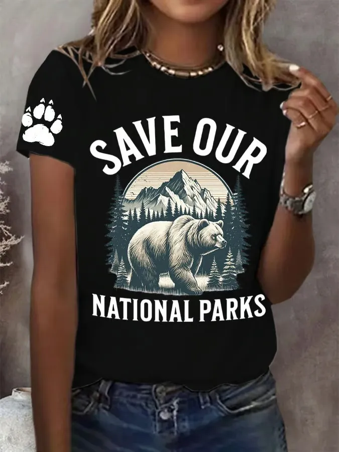 Women'S T-Shirt Women's Protect Our National Parks Print Round Neck T-Shirt
