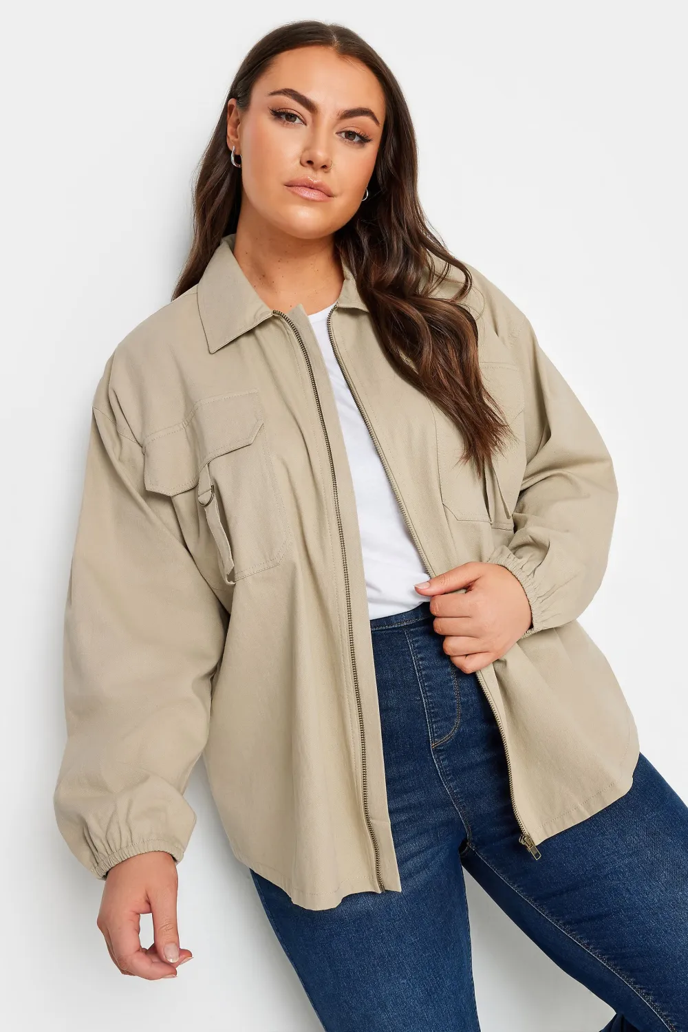 YOURS Curve Stone Brown Utility Bomber Jacket