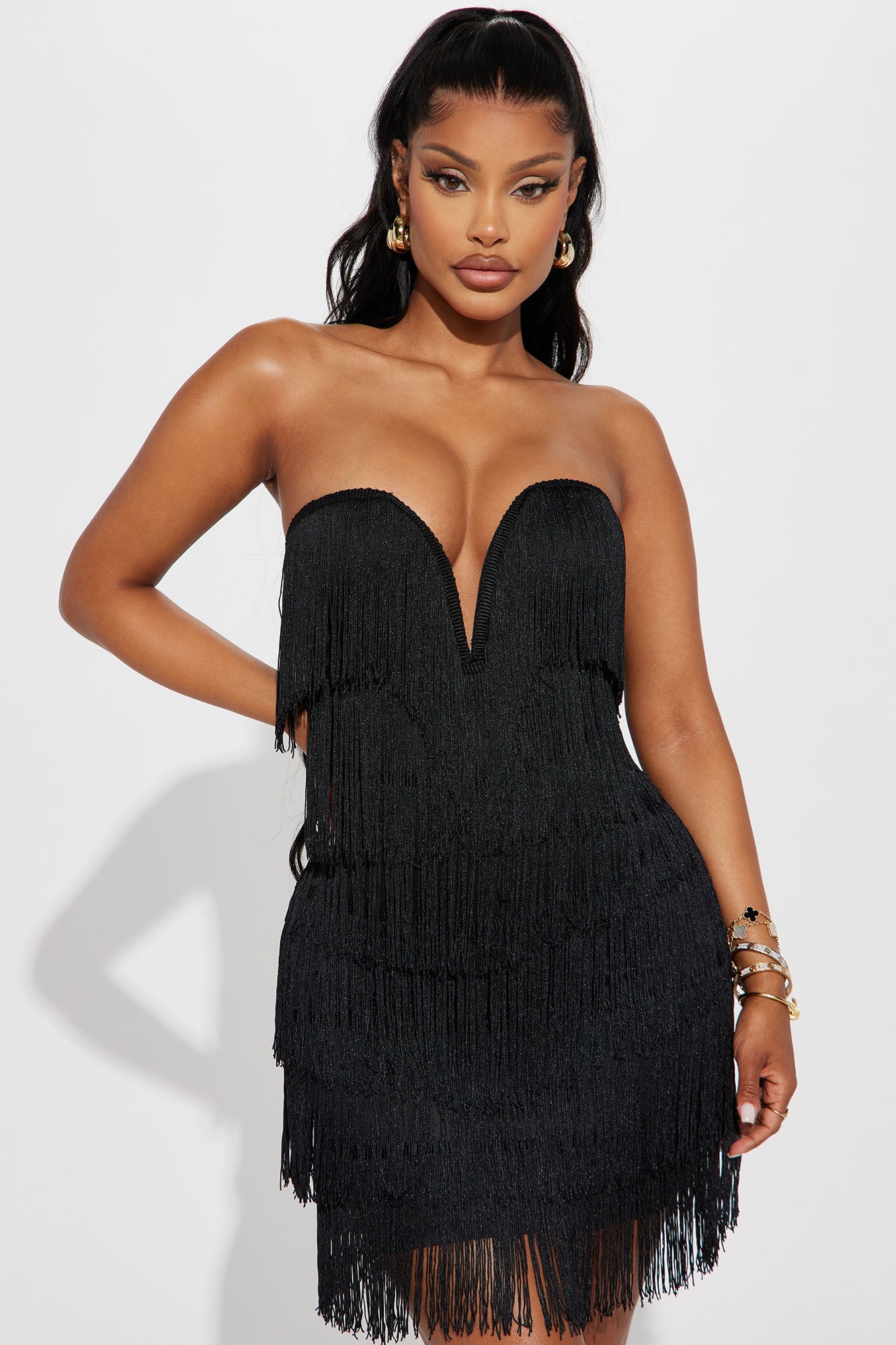 Amiah Fringe Mini Dress - Black