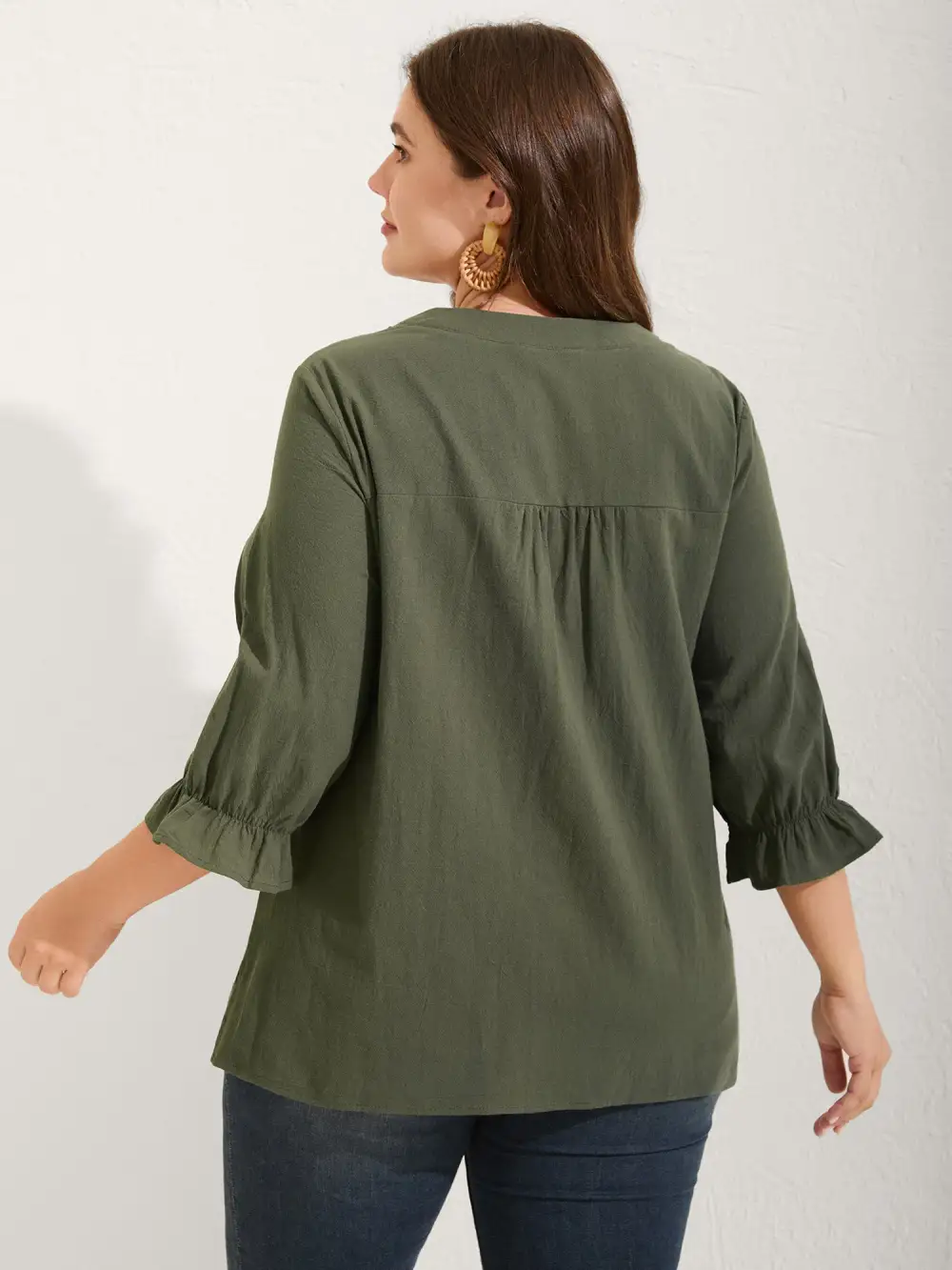 Broderie Anglaise Tie Knot Lantern Sleeve Blouse