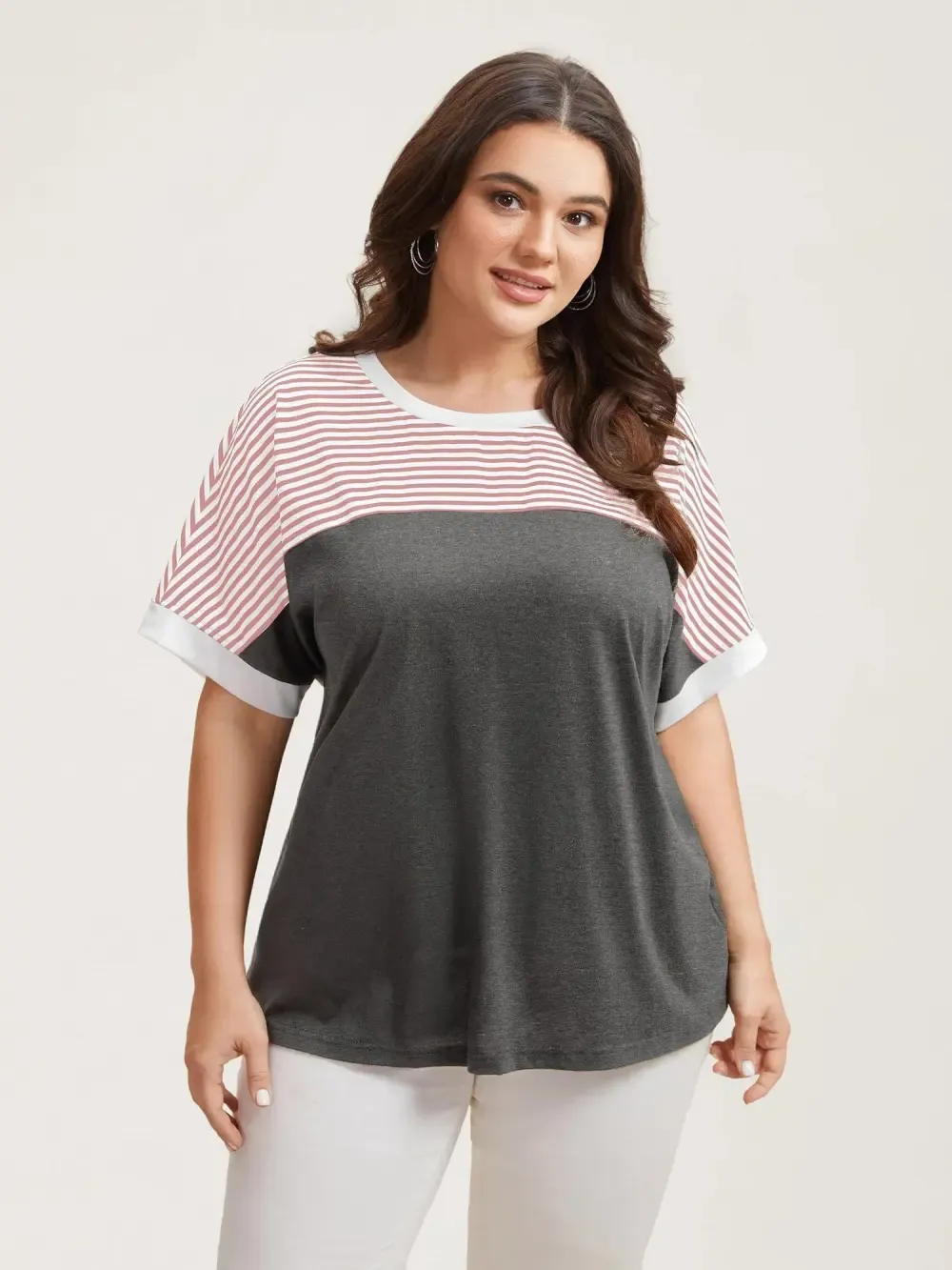 Solid and Striped Contrast Hem T-Shirt
