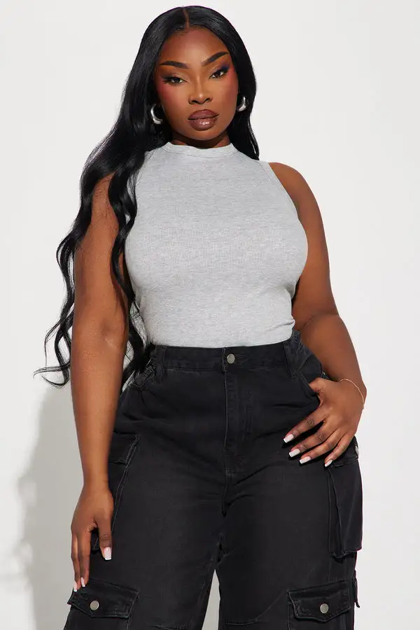 Lily Ribbed Tank - Heather Grey