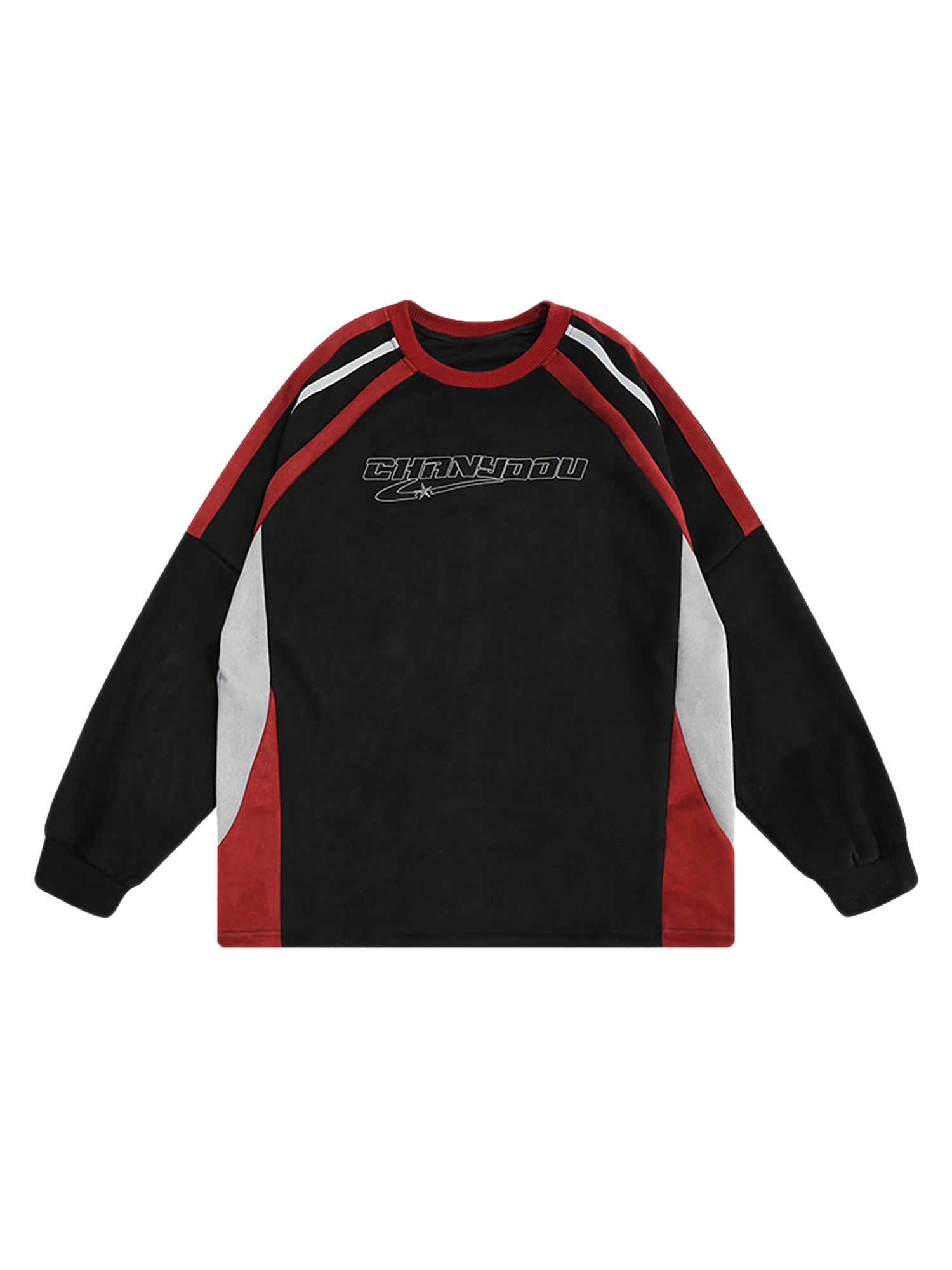 Patchwork Color-Blocked Raglan Embroidered Sweatshirt