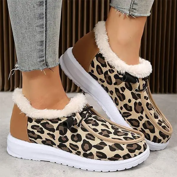 Women's Leopard Print Flat Cozy Snow Boots 98630543C