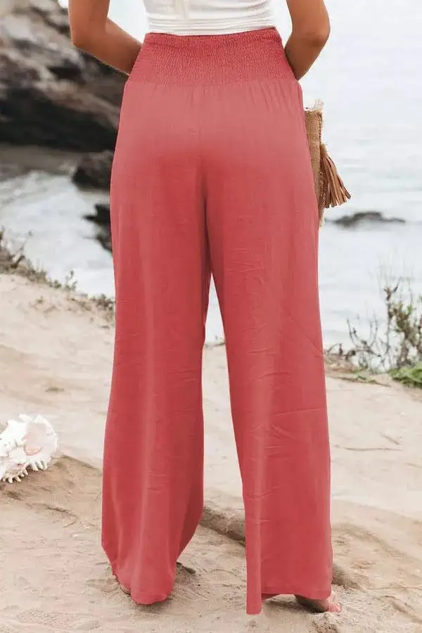 Fresh Air Linen Blend Pocketed Smocked Pants