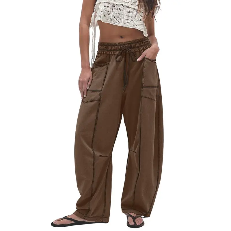 Women's High Waisted Barrel Sweatpants – Wide Leg Lounge Pants with Pockets