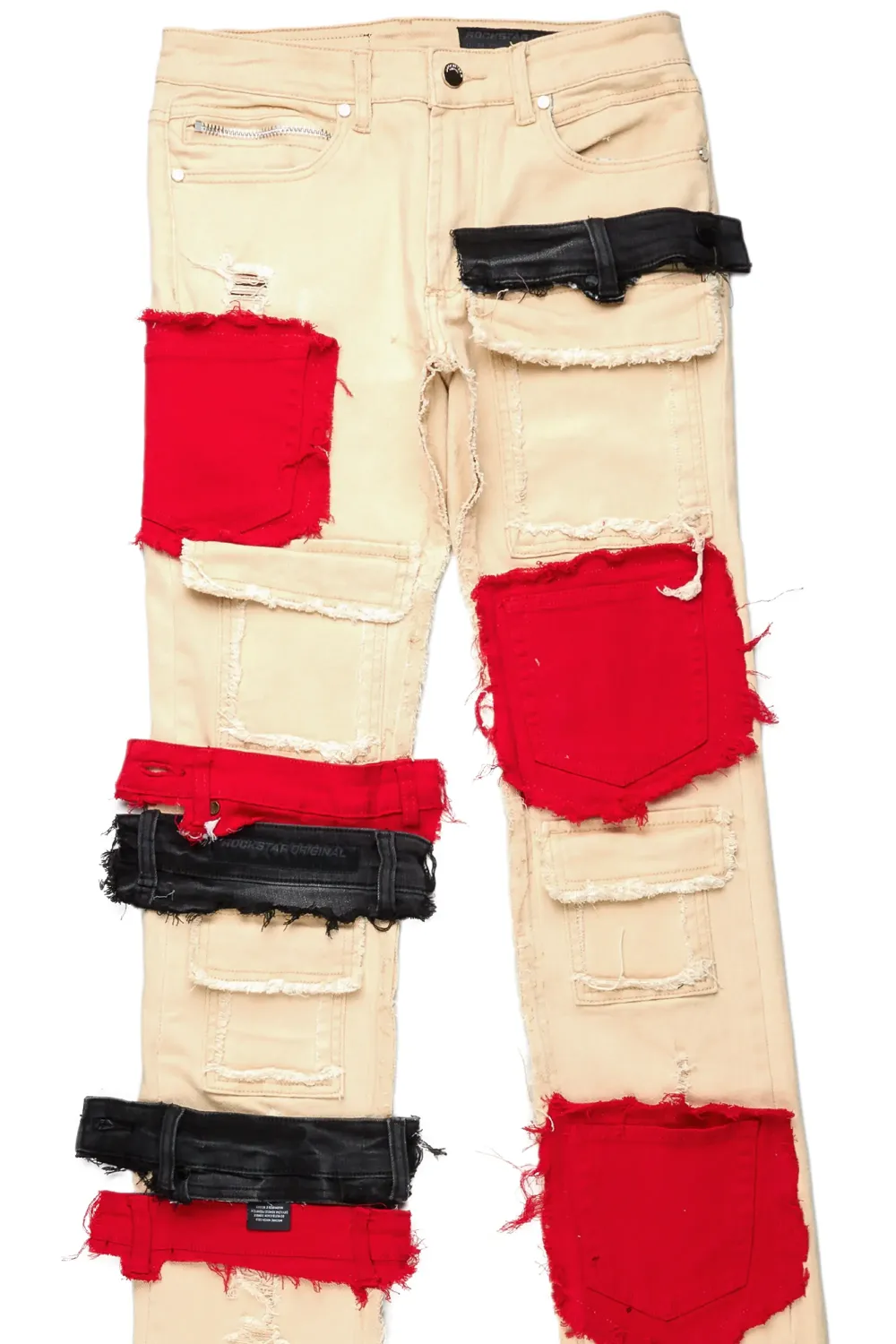 Kaizen Beige/Red Patchwork Super Stacked Flare Jean
