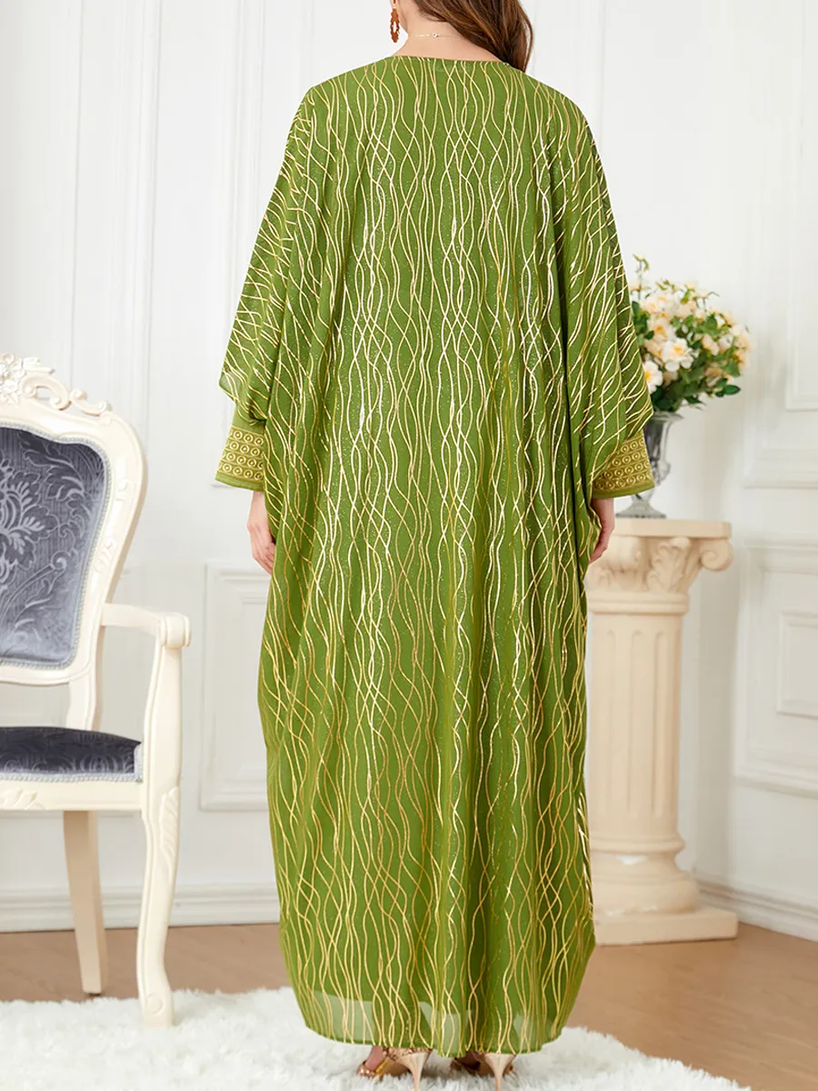 Round neck embroidery and gold stamping long sleeved dress cardigan two-piece set