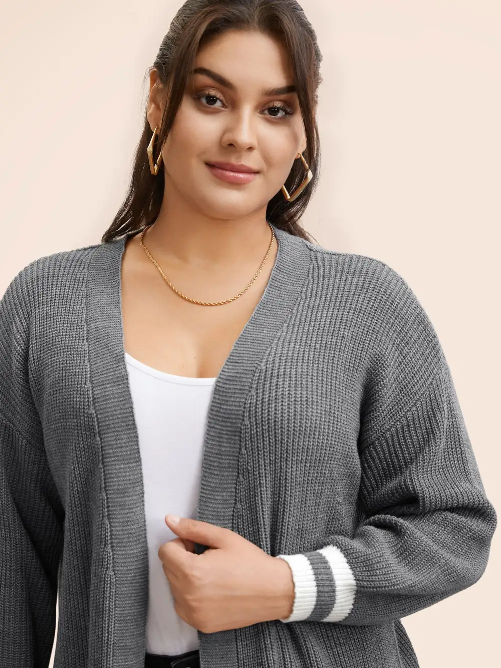 Texture Striped Patchwork Patched Pocket Cardigan