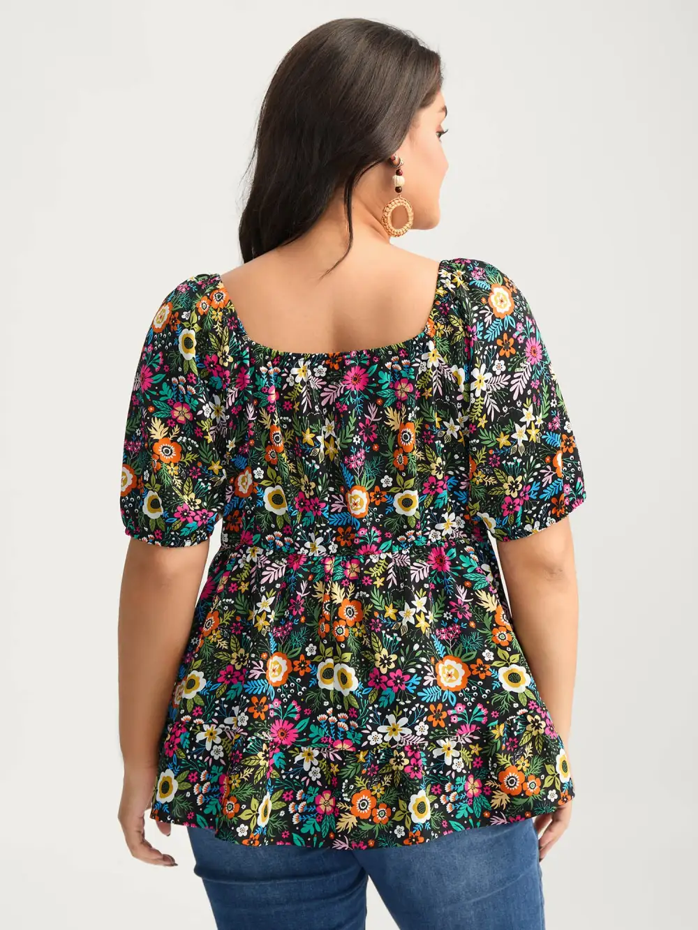 Floral Square Neck Fit and Flare Blouse
