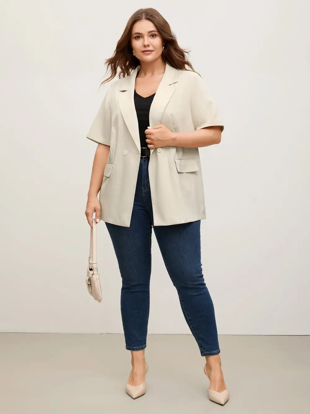 Short Sleeve Pockets Solid Blazer