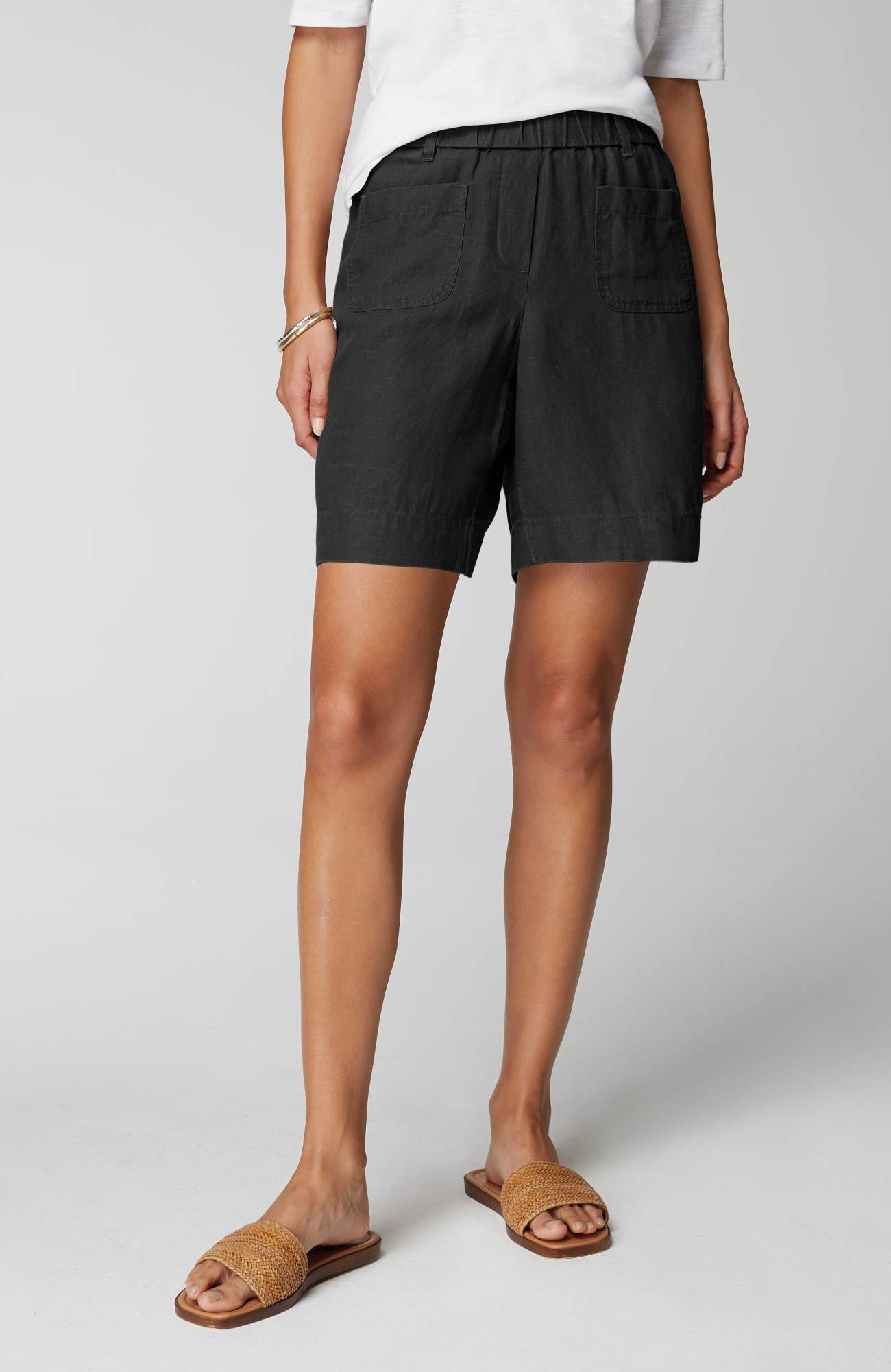 Linen Patch-Pocket Pull-On Shorts