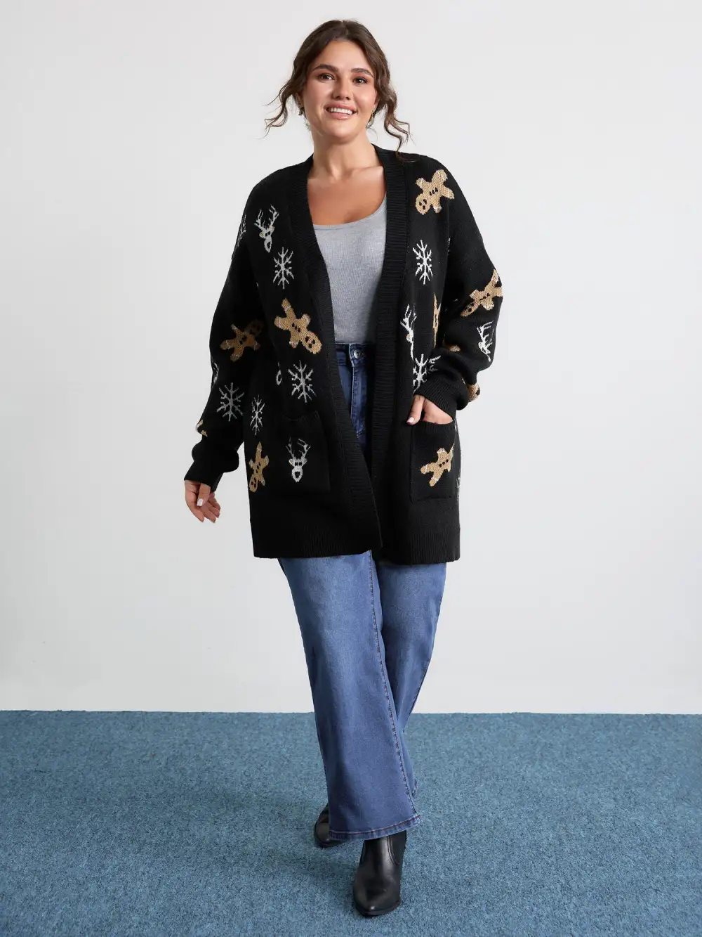 Gingerbread Holiday Jacquard Pockets Cardigan