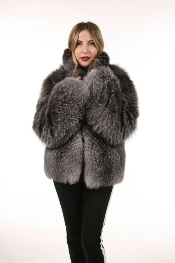 Blue frost Fur Waist Length Jacket
