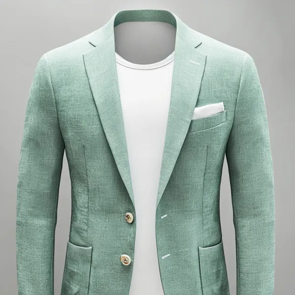 Men's Solid Two Button Patch Pocket Notched Lapel Blazer