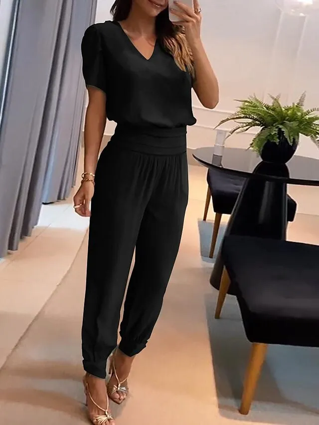 Women's Shirt Pants Sets Black Yellow Royal Blue Graphic Butterfly Print Short Sleeve Casual Daily Vintage Fashion Streetwear V Neck Regular Fit Fall & Winter