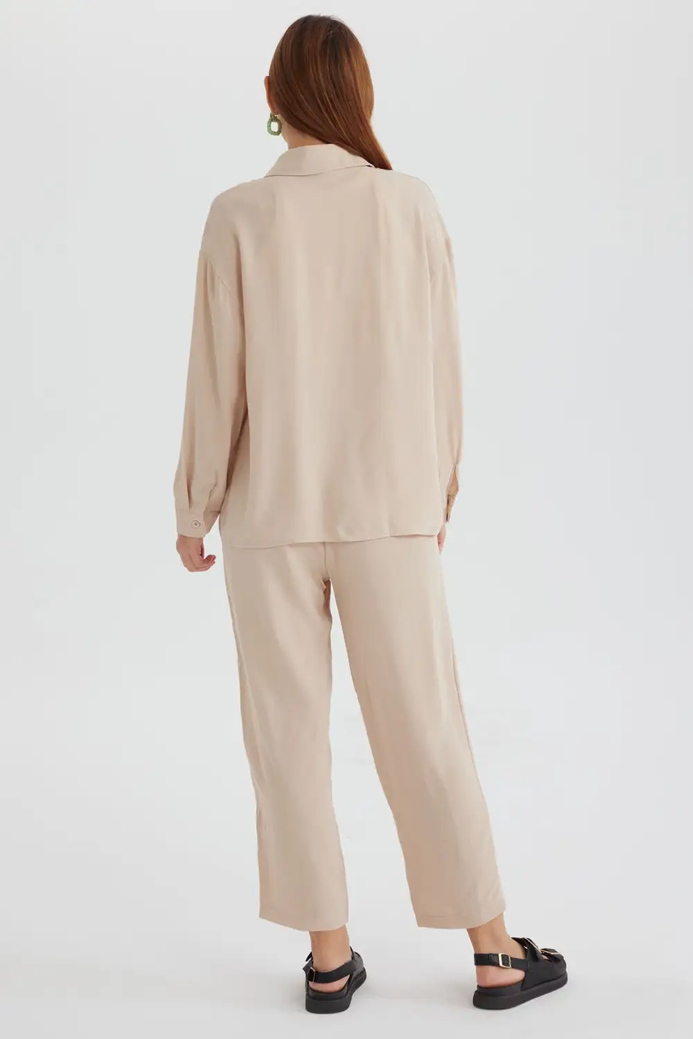 Long Sleeve Solid Color Shirt Long Pants Set