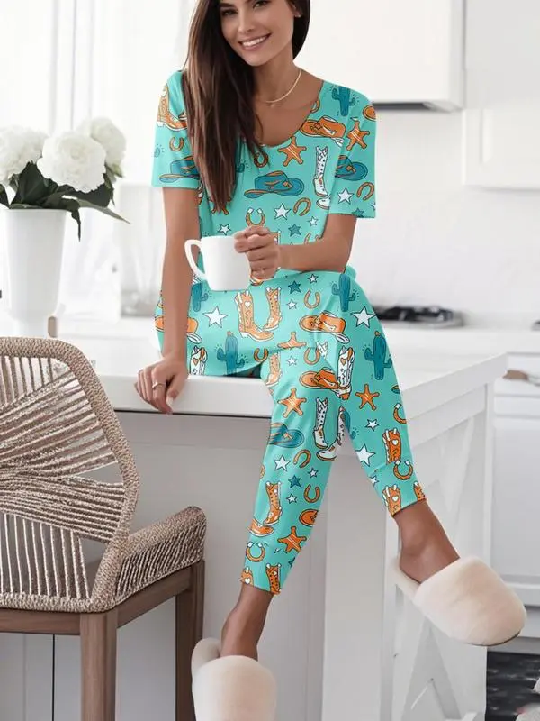 Women's 2-Piece Pajama Set – Short Sleeve Tee & Pants Loungewear.
