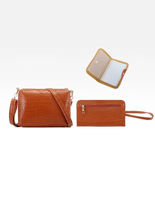 4pcs/set Large Capacity Crocodile Embossed Handbag Commuting Tote Bag with Crossbody Strap