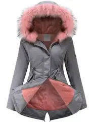 Elegant Women's Olive Green Parka - Mid-Length Warm Fleece-Lined Winter Coat with Hood, Side Pockets, and Zip-Up Front