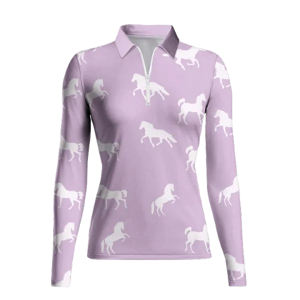 Women's Riding Style Horses Print Long Sleeve Casual Lapel Shirt