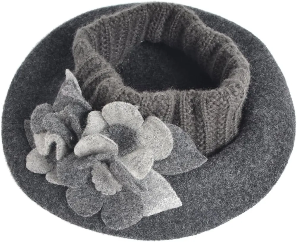 Lady French Beret 100% Wool Beret Floral Dress Beanie Winter Hat